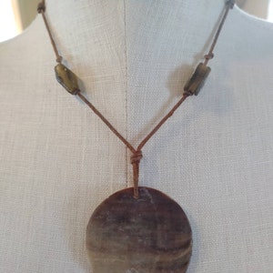 Leather and shell pendant adjustable boho hippy witchy natural festival necklace