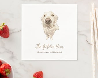 Custom Dog Wedding Napkins Golden Retriever, Goldendoodle, Labradoodle, Poodle and more Personalized Dog Lover Wedding Cocktail Napkins