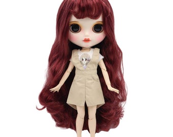 Clara - Premium Custom Neo Blythe Doll with Red Hair, White Skin & Matte Smiling Face