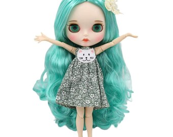 Andy – Premium Custom Neo Blythe Doll with Green Hair, White Skin & Matte Pouty Face