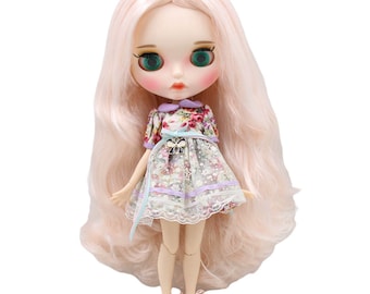 Leona – Premium Custom Neo Blythe Doll with Pink Hair, White Skin & Matte Pouty Face