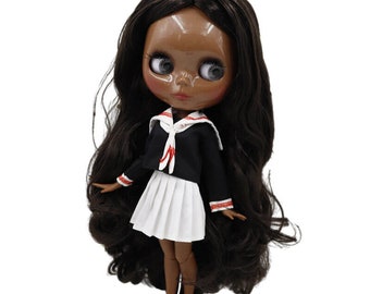 Candy – Premium Custom Neo Blythe Doll with Brown Hair, Black Skin & Shiny Cute Face