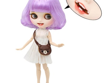 Alivia – Premium Custom Neo Blythe Doll with Purple Hair, White Skin & Matte Smiling Face