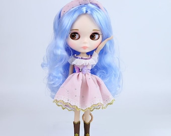 Hadley – Premium Custom Neo Blythe Doll with Blue Hair, White Skin & Matte Cute Face