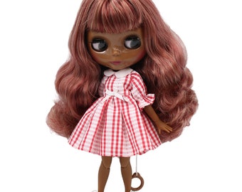 Dallas – Premium Custom Neo Blythe Doll with Multi-Color Hair, Black Skin & Shiny Cute Face