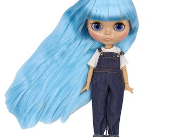 Morgan – Premium Custom Neo Blythe Doll with Blue Hair, Tan Skin & Shiny Cute Face