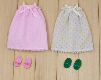 Neo Blythe Doll Polka Dot Night Dress with Slippers