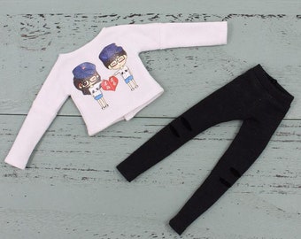 Neo Blythe Doll White Shirt with Black Pants