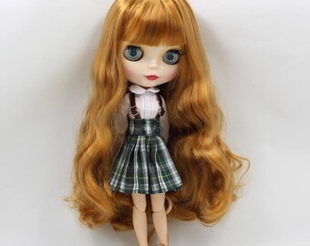 Neo Blythe Doll White Shirt with Short Check Overall