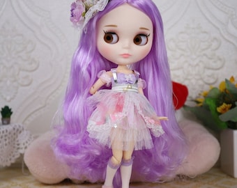 Neo Blythe Doll Floral Net Lace Dress with Socks & Hair Pin