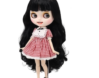 Georgia  – Premium Custom Neo Blythe Doll with Black Hair, White Skin & Matte Smiling Face