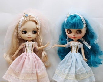 Neo Blythe Doll Wedding Dress with Fancy Headdress