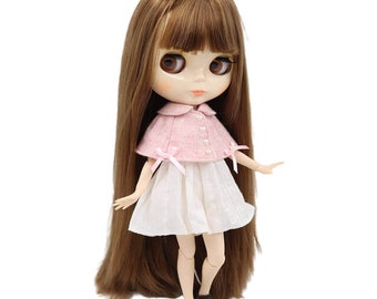 Hallie – Premium Custom Neo Blythe Doll with Brown Hair, White Skin & Shiny Cute Face