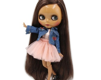 Antonina – Premium Custom Neo Blythe Doll with Brown Hair, Dark Skin & Shiny Cute Face