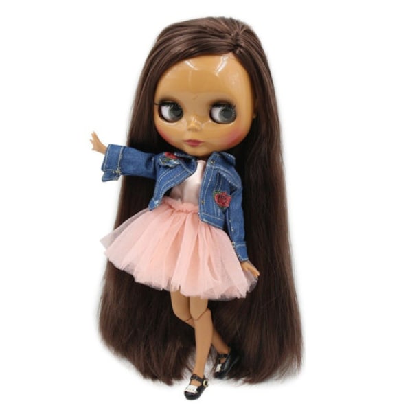 Antonina – Premium Custom Neo Blythe Doll with Brown Hair, Dark Skin & Shiny Cute Face