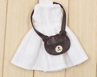 Neo Blythe Doll White Sleeve Less Dress with Bear Bag