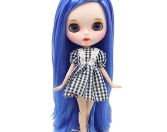 Evie – Premium Custom Neo Blythe Doll with Blue Hair, White Skin & Matte Pouty Face