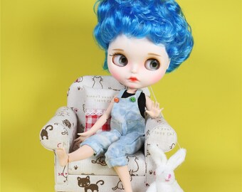 Addison – Premium Custom Neo Blythe Doll with Blue Hair, White Skin & Matte Cute Face
