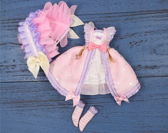 Neo Blythe Doll Bow Dress with Headdress & Socks