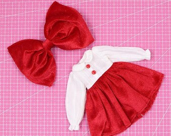 Neo Blythe Doll Red White Velvet Dress