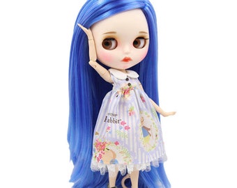 Daphne – Premium Custom Neo Blythe Doll with Blue Hair, White Skin & Matte Pouty Face