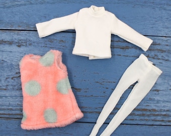 Neo Blythe Doll Pink Polka Dot Dress with Leggings