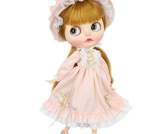 Neo Blythe Doll Vintage Pink Lace Dress With Hat