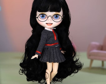 Darleen – Premium Custom Neo Blythe Doll with Black Hair, White Skin & Matte Smiling Face