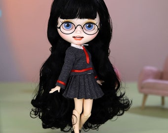 Darleen – Premium Custom Neo Blythe Doll with Black Hair, White Skin & Matte Smiling Face