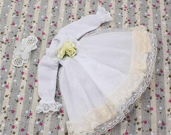 Neo Blythe Doll Net Vintage Lace Dress With Bow Pin