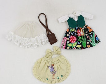Neo Blythe Doll Vintage Floral Dress with Bag