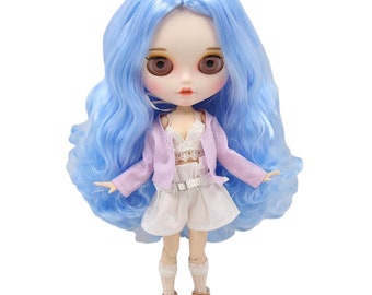 Samantha – Premium Custom Neo Blythe Doll with Blue Hair, White Skin & Matte Smiling Face