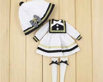 Neo Blythe Doll Sailor Uniform with Bow Cap & Stockings