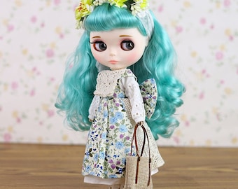 Remi – Premium Custom Neo Blythe Doll with Green Hair, White Skin & Matte Cute Face