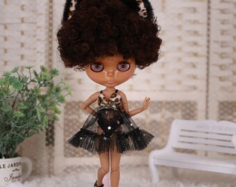 Neo Blythe Doll Black Net Dress with Underwear & Hairband