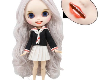 Aria – Premium Custom Neo Blythe Doll with Silver Hair, White Skin & Matte Smiling Face