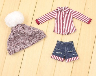 Neo Blythe Doll Shirt with Short Pants & Winter Wool Hat