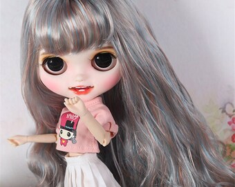 Liz - Premium Custom Neo Blythe Doll with Multi-Color Hair, White Skin & Matte Smiling Face
