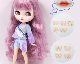 Elayne – Premium Custom Neo Blythe Doll with Purple Hair, White Skin & Matte Smiling Face
