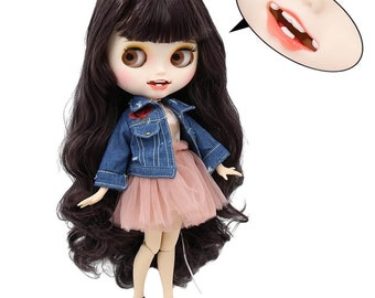 Alaina – Premium Custom Neo Blythe Doll with Brown Hair, White Skin & Matte Smiling Face