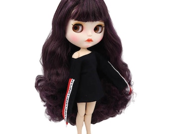 Saylor – Premium Custom Neo Blythe Doll with Purple Hair, White Skin & Matte Pouty Face