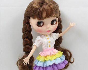 Neo Blythe Doll White Shirt With Multi-Color Layered Skirt