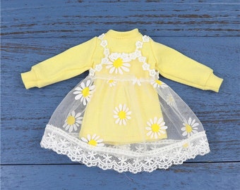 Neo Blythe Doll Yellow Floral Net Dress