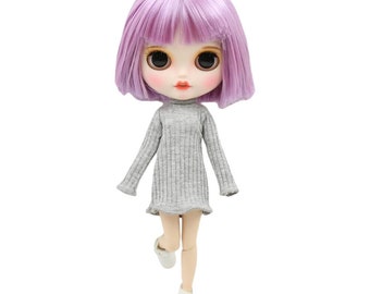 Adie - Premium Custom Neo Blythe Doll with Purple Hair, White Skin & Matte Smiling Face