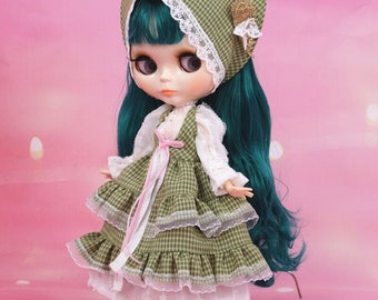 Neo Blythe Doll Vintage Layered Maid Dress with Scarf