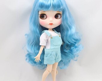 Austyn – Premium Custom Neo Blythe Doll with Blue Hair, White Skin & Matte Pouty Face