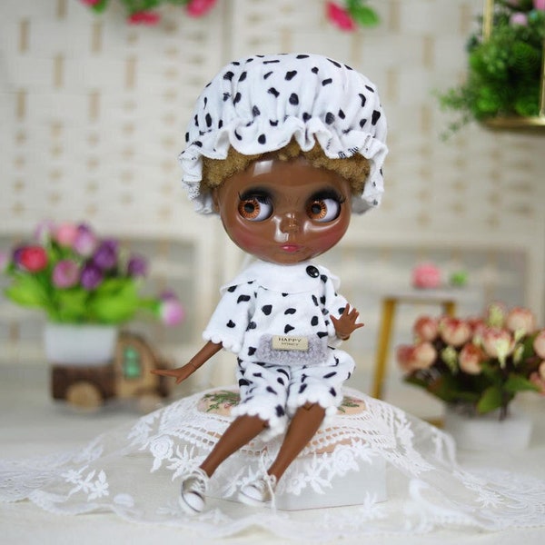 Angelique – Premium Custom Neo Blythe Doll with Blonde Hair, Black Skin & Shiny Cute Face