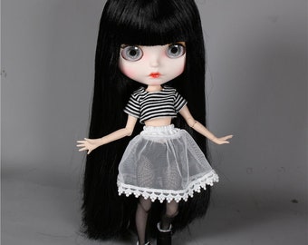 Tania - Muñeca Neo Blythe personalizada de primera calidad con cabello negro, piel blanca y cara puchero mate