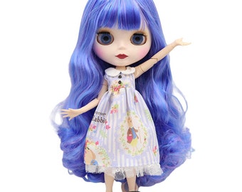 Willa – Premium Custom Neo Blythe Doll with Blue Hair, White Skin & Matte Cute Face
