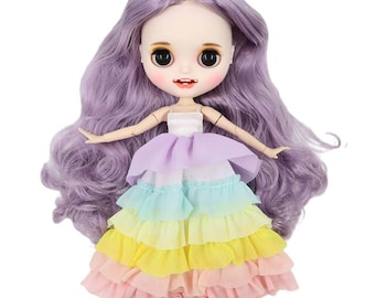 Emerson – Premium Custom Neo Blythe Doll with Purple Hair, White Skin & Matte Smiling Face